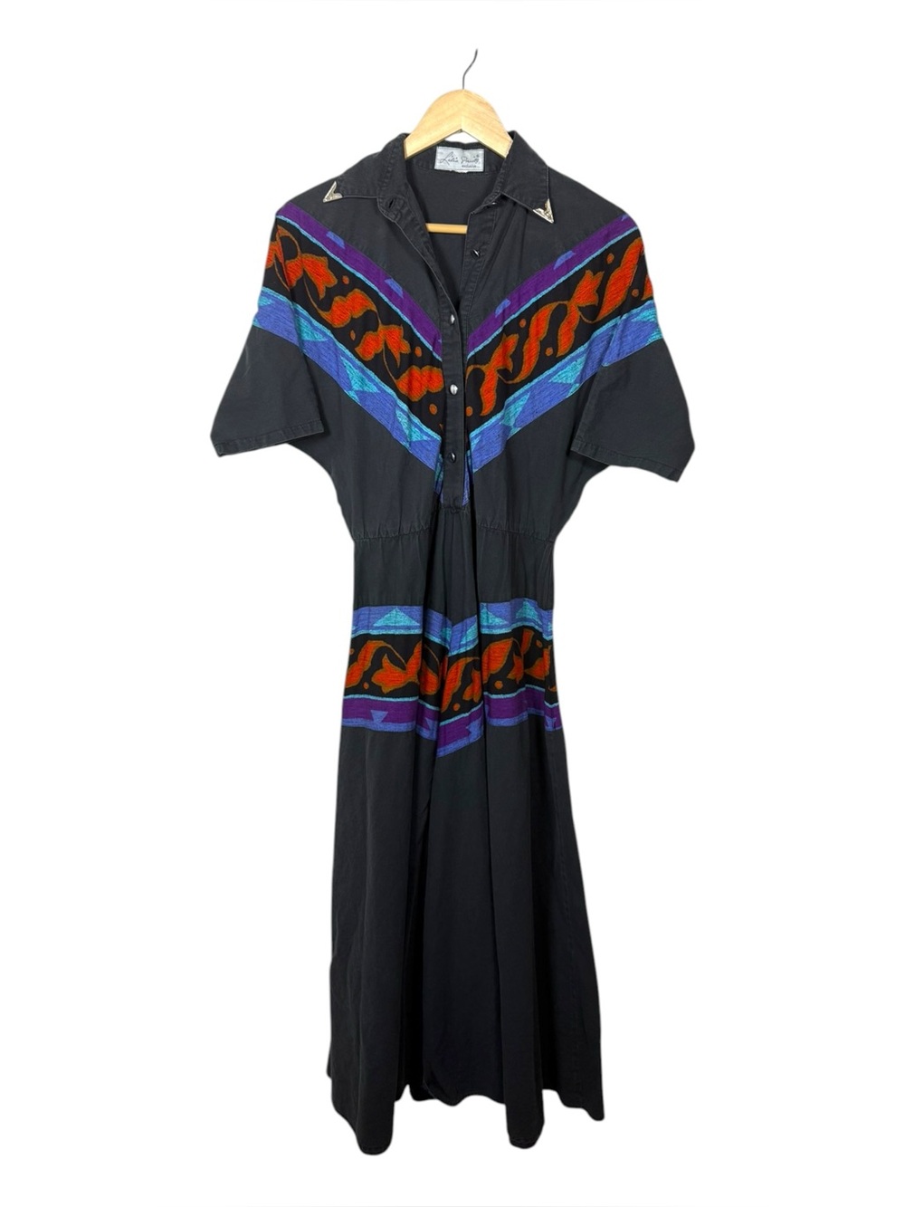 Vintage Lilia Smitty Western Midi Dress Southwest Embroidered Shirt Dress M/L